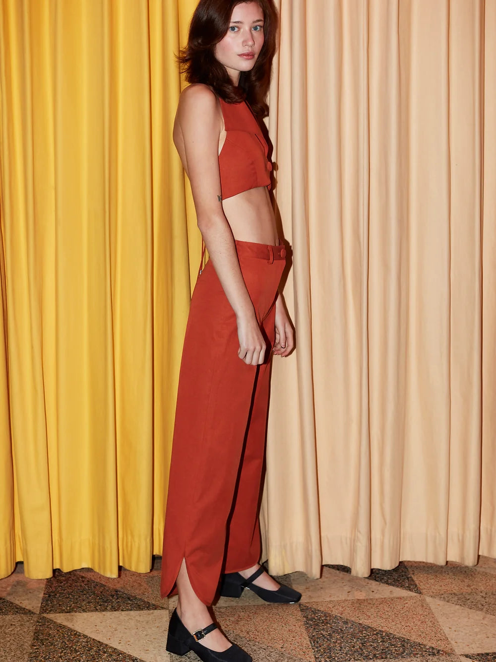 Gina High Waisted Pant | Terracotta Red