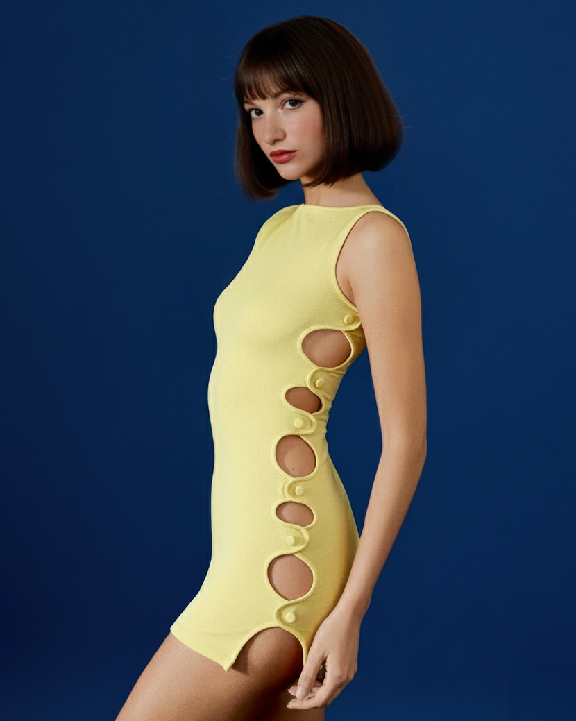Lola Circle Cut-Out Dress | Banana Yellow