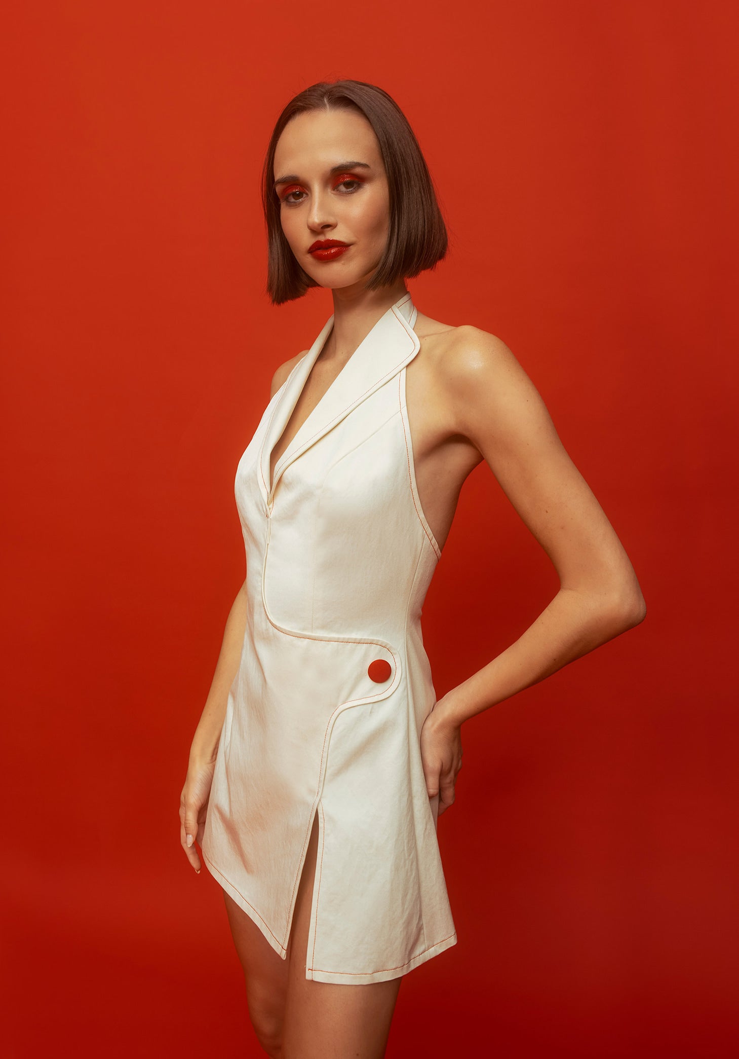 Penelope Halter Dress in Cream | Santos by Monica | Hand-made in the US