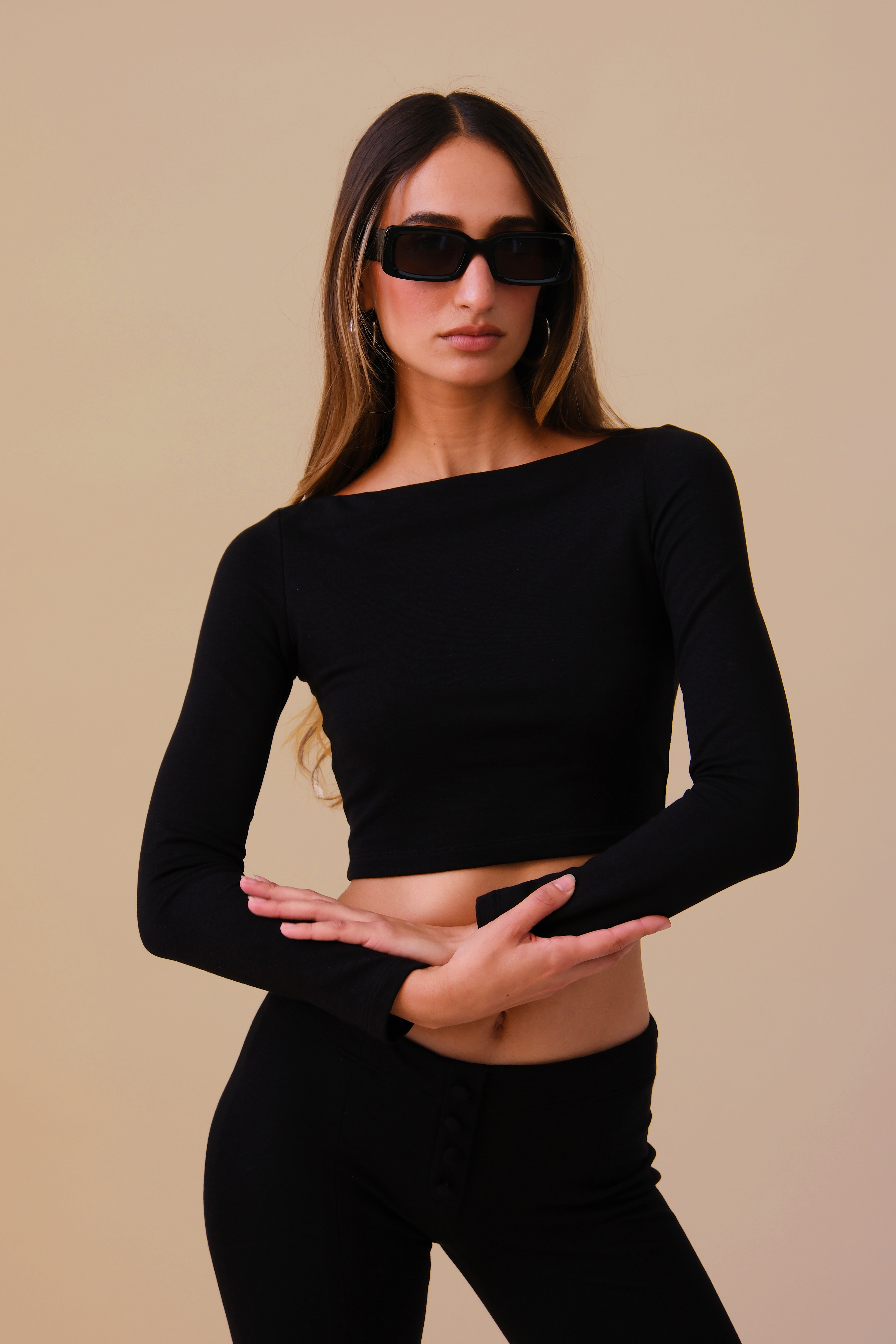 Gabriela Circle Long Sleeve Top | Black