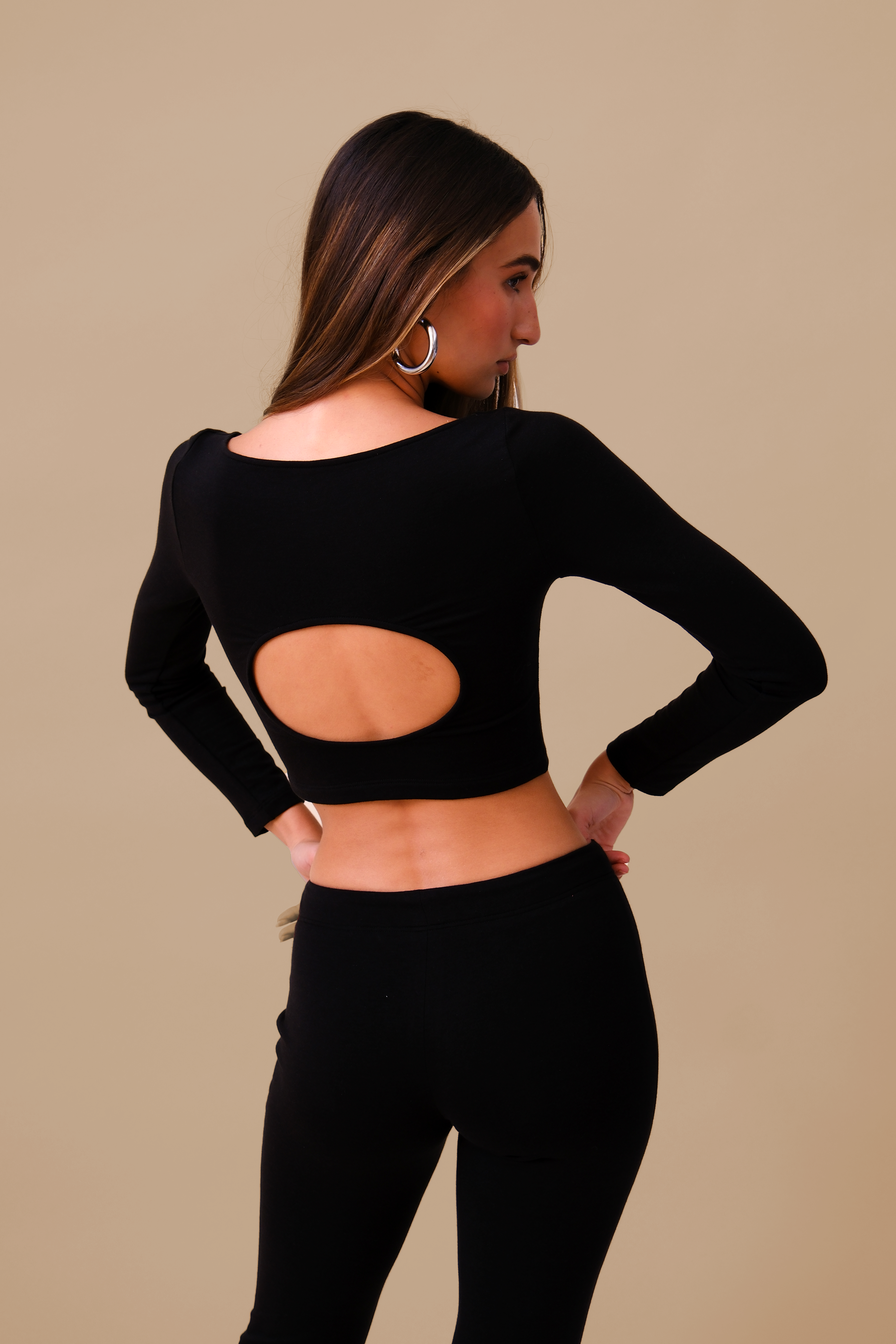 Gabriela Circle Long Sleeve Top | Black