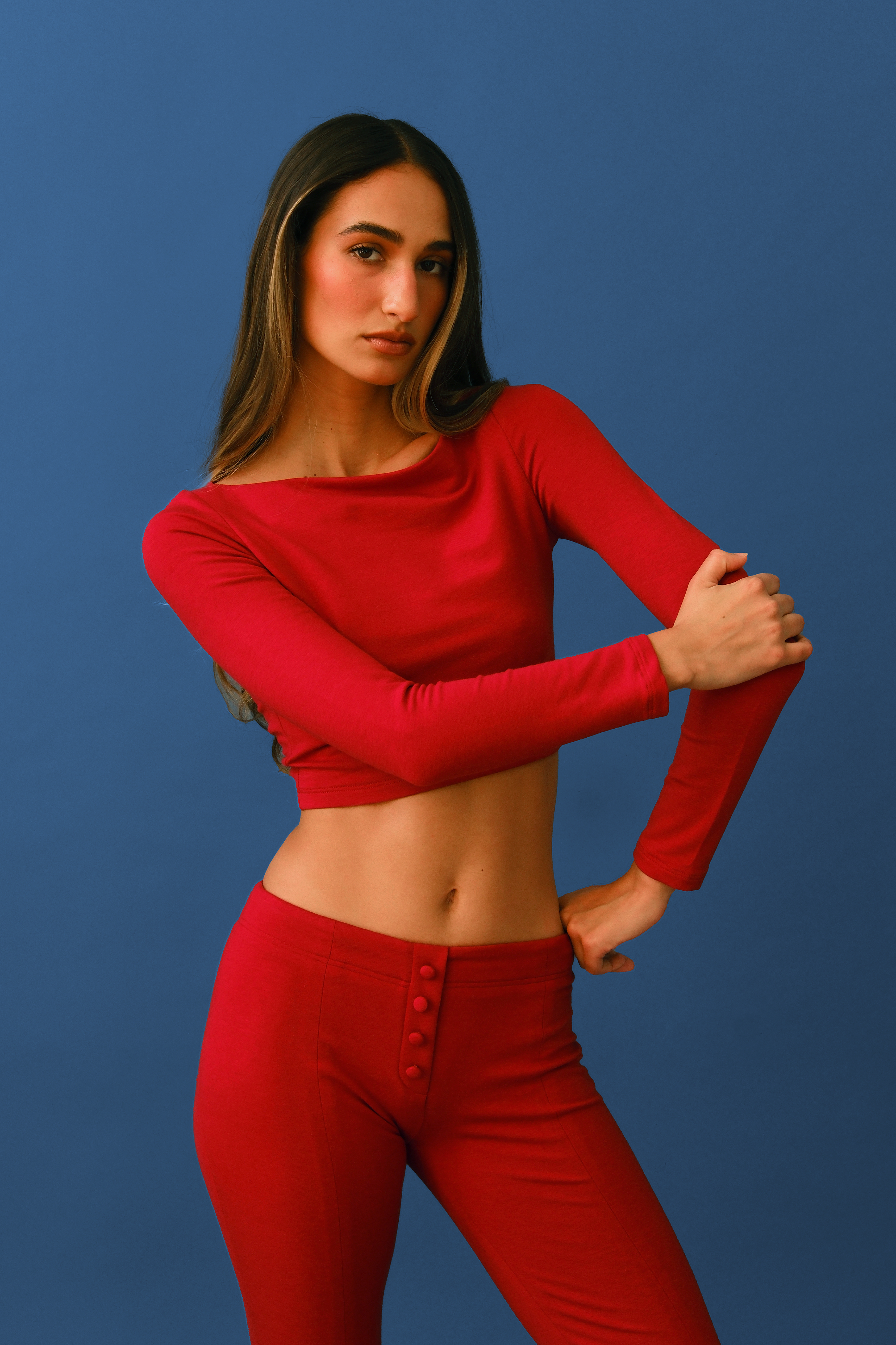 Gabriela Circle Long Sleeve Top | Cherry Red