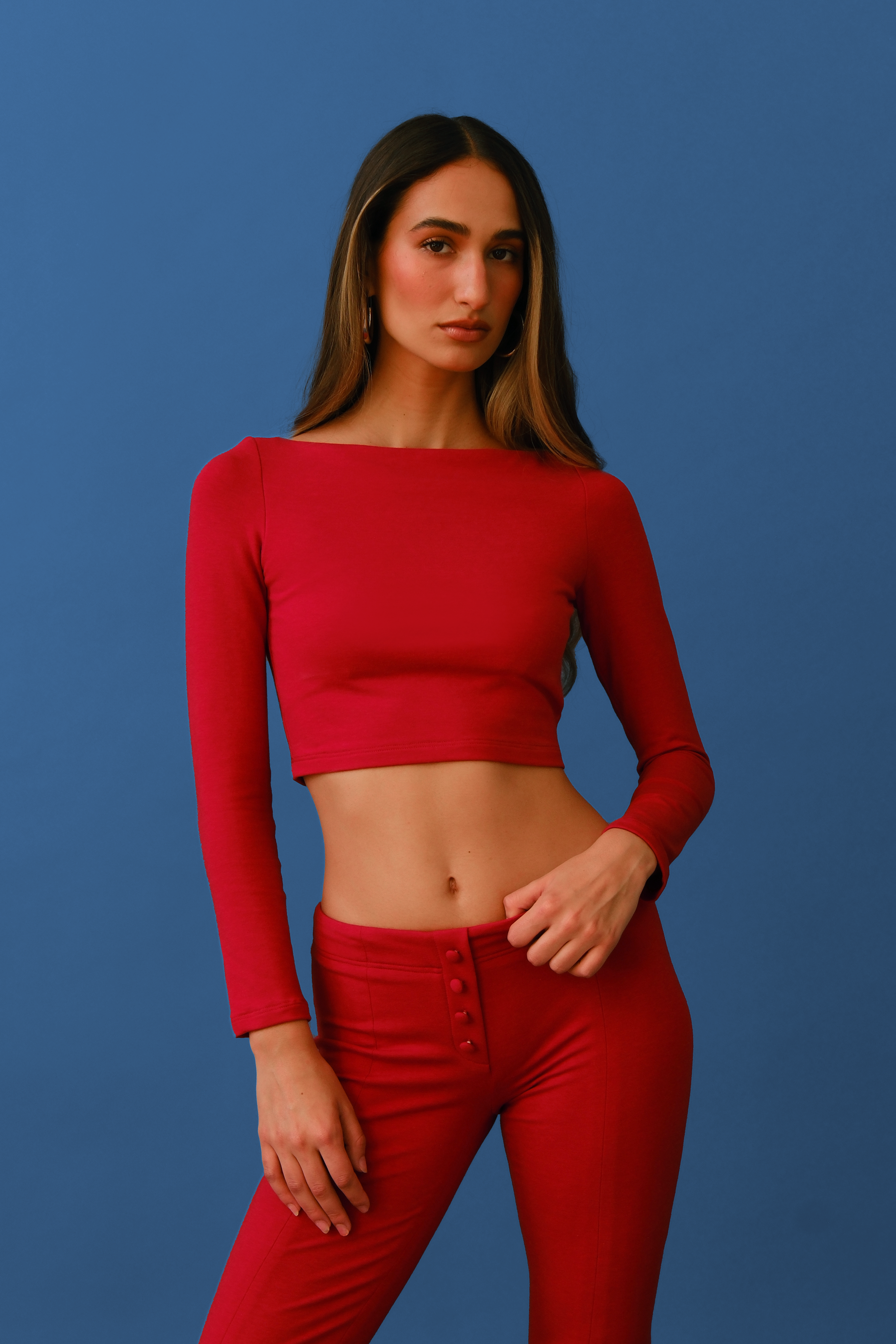 Gabriela Circle Long Sleeve Top | Cherry Red