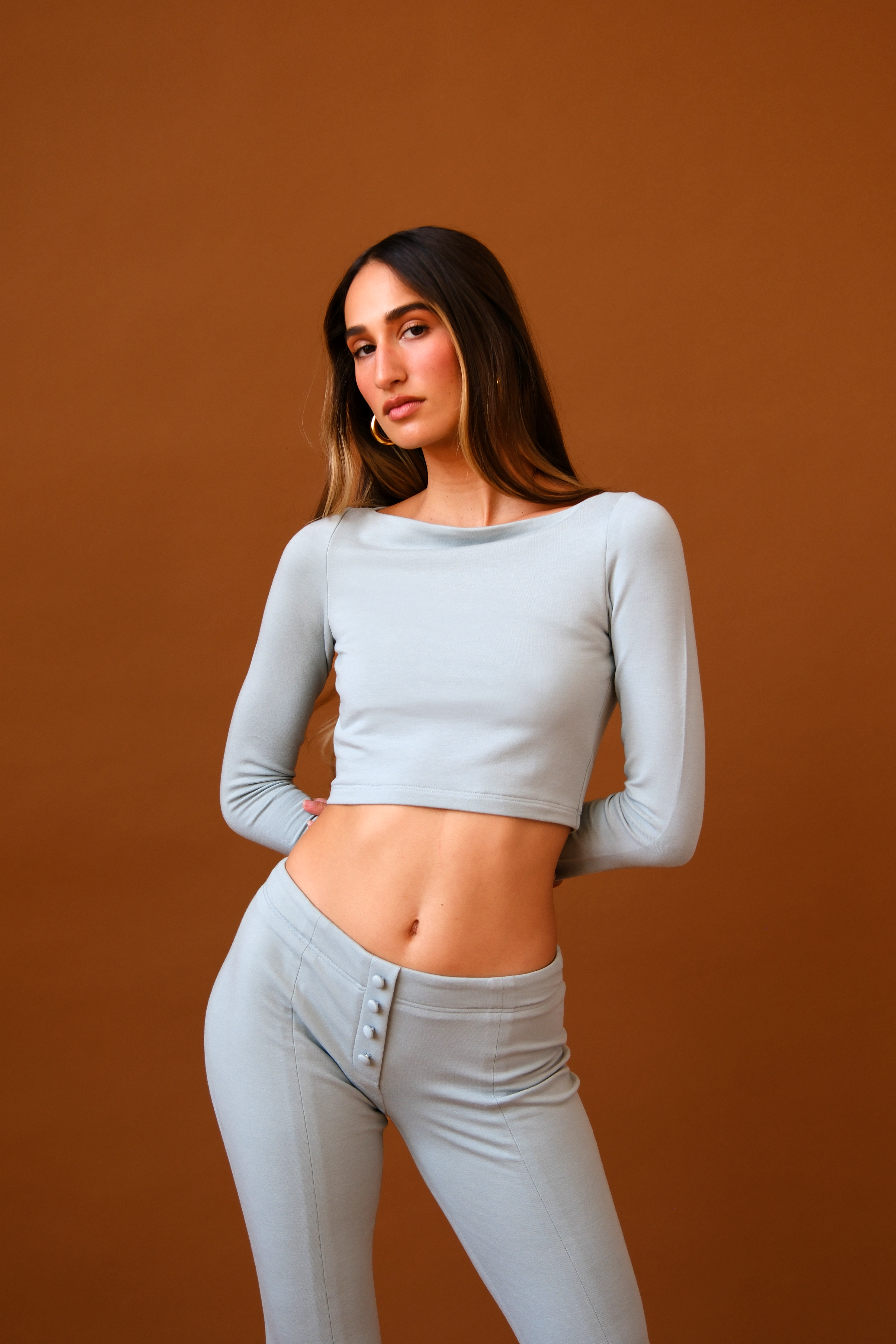 Gabriela Circle Long Sleeve Top | Dust Blue