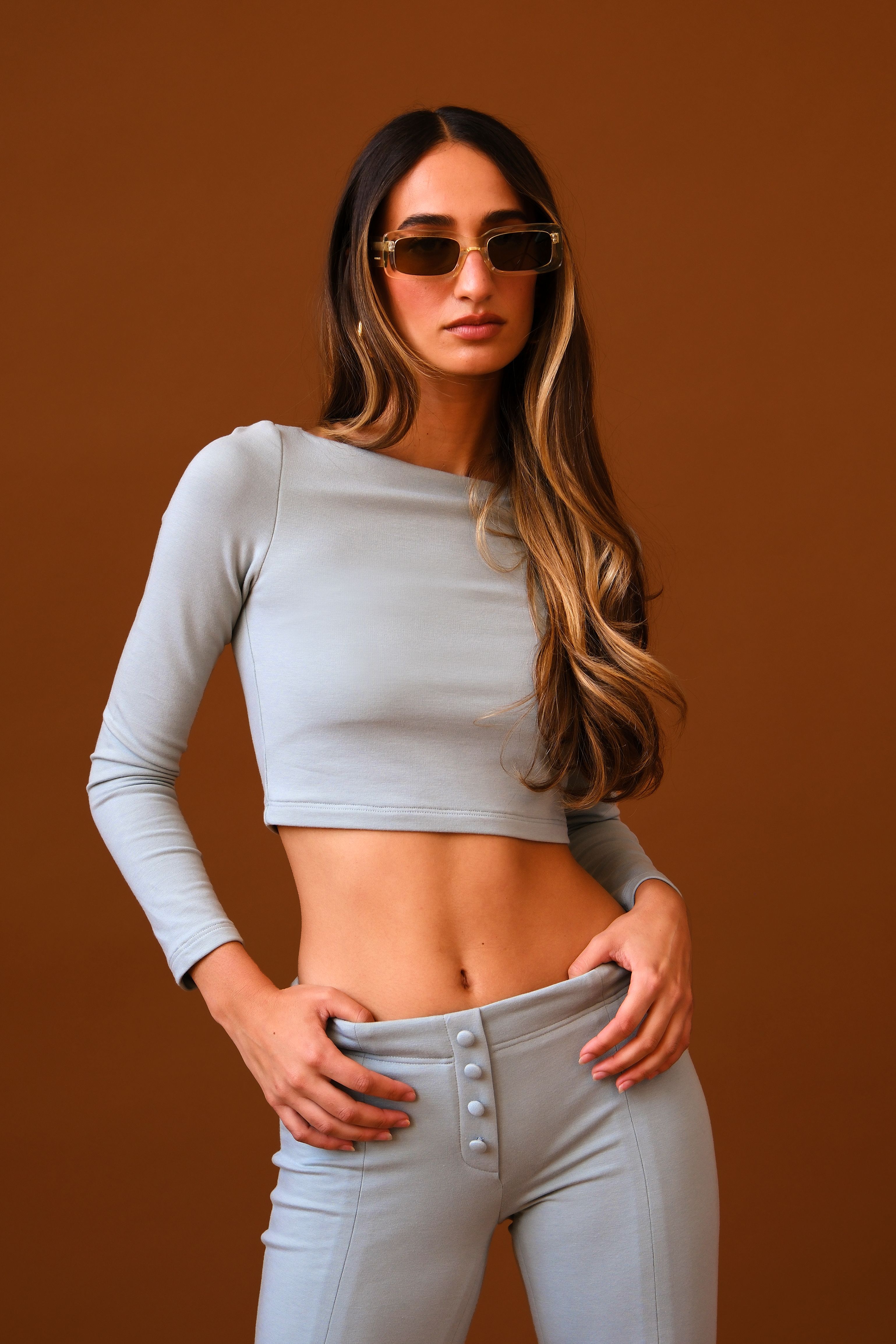 Gabriela Circle Long Sleeve Top | Dust Blue