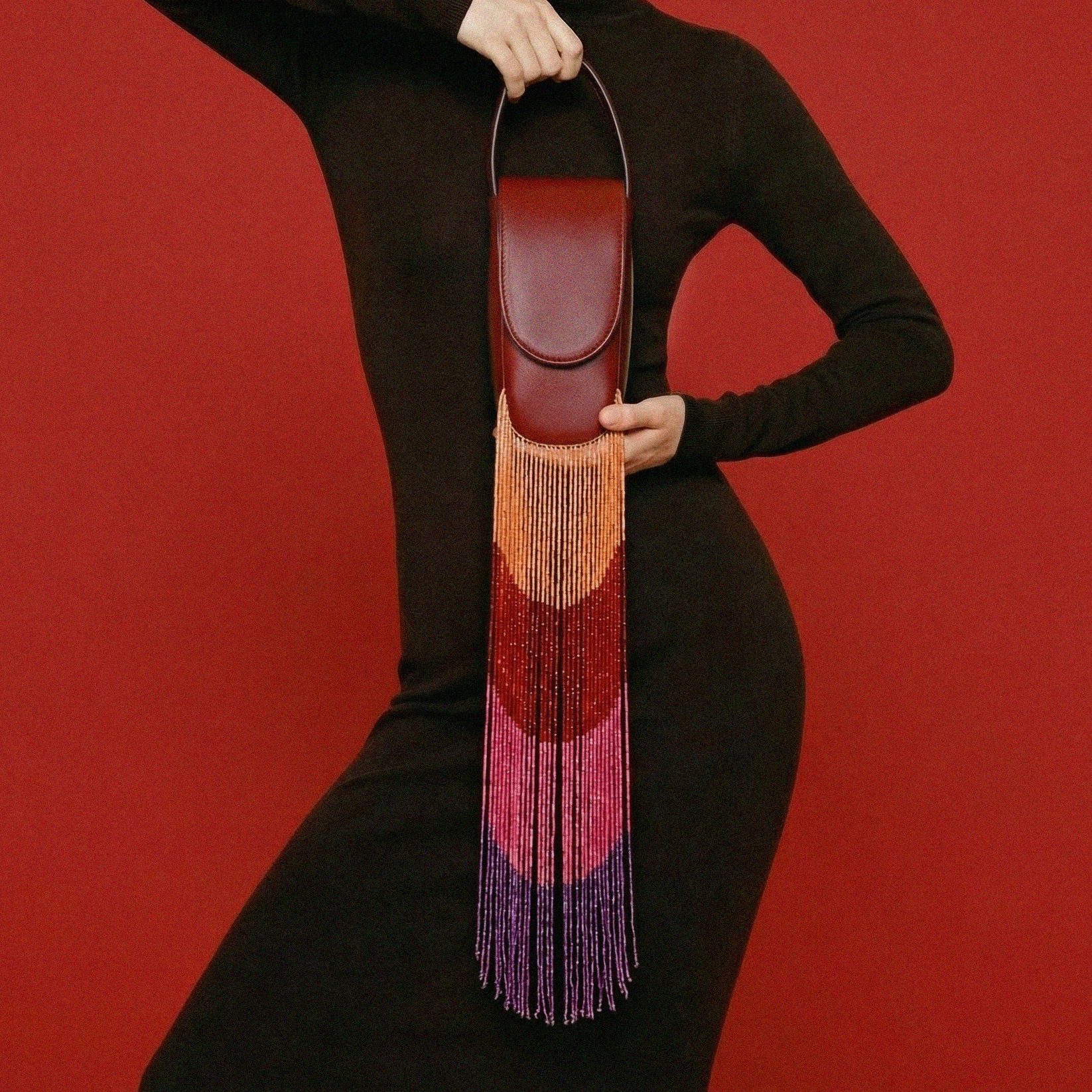 Lavanda Rainbow Fringe Bag | Burgundy Red