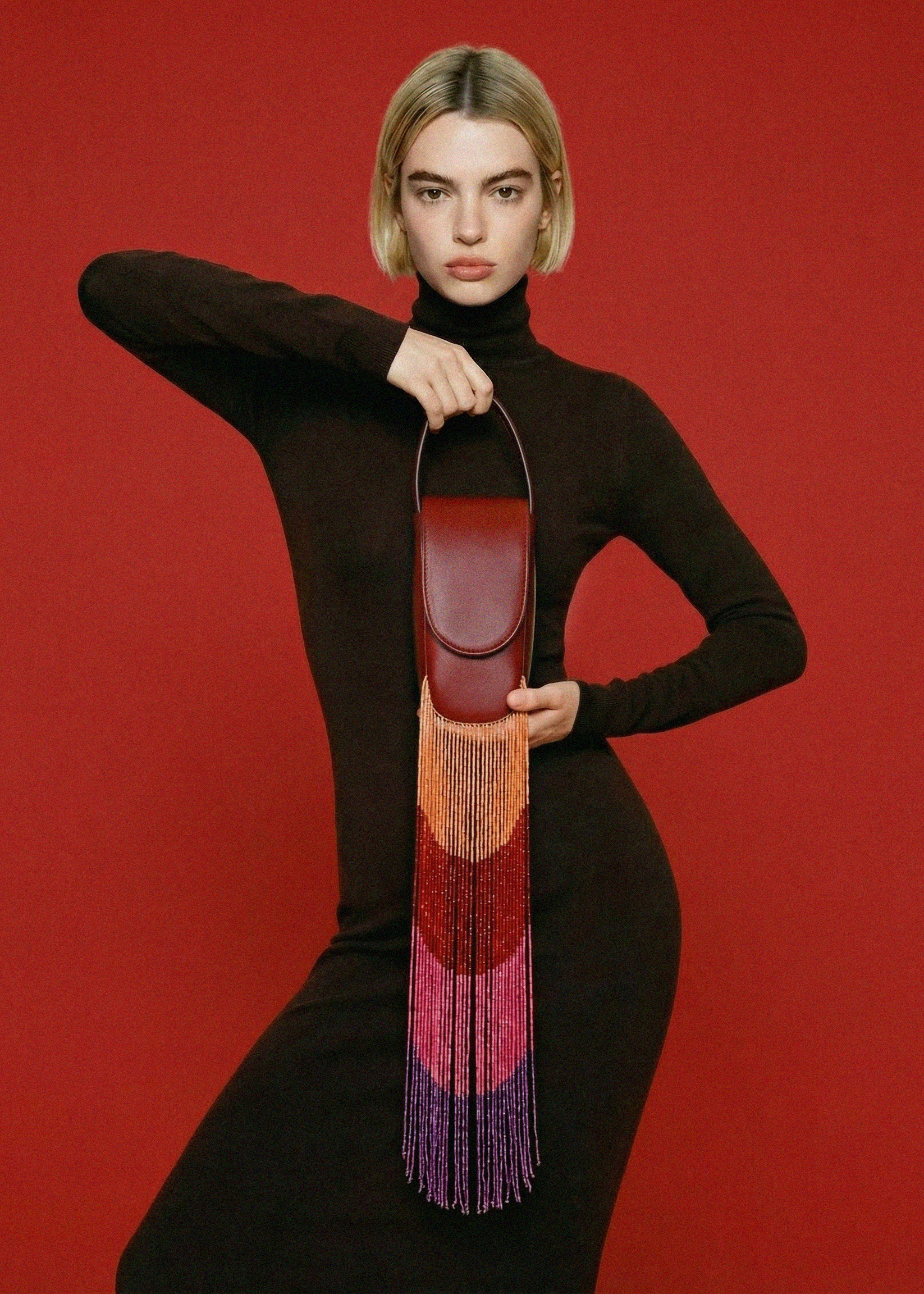 Lavanda Rainbow Fringe Bag | Burgundy Red