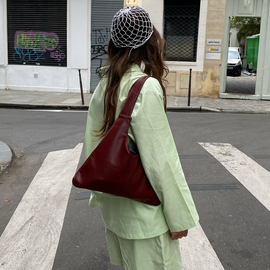 Agave Triangular Tote | Burgundy Red styled by Santos