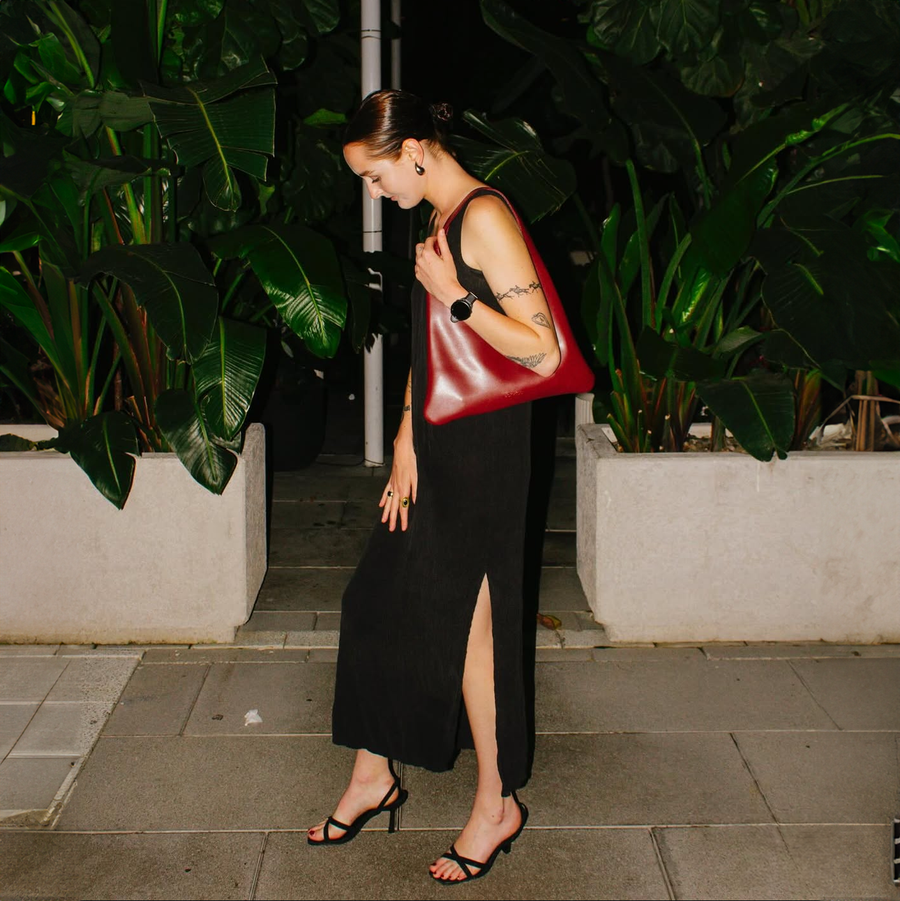 Agave Triangular Tote | Burgundy Red styled by Santos