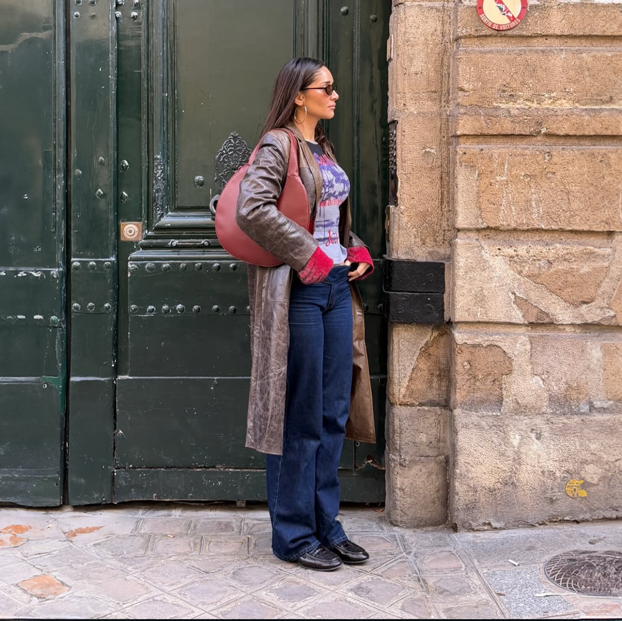 Agnes Moon Bag | Burgundy Red styled by Santos