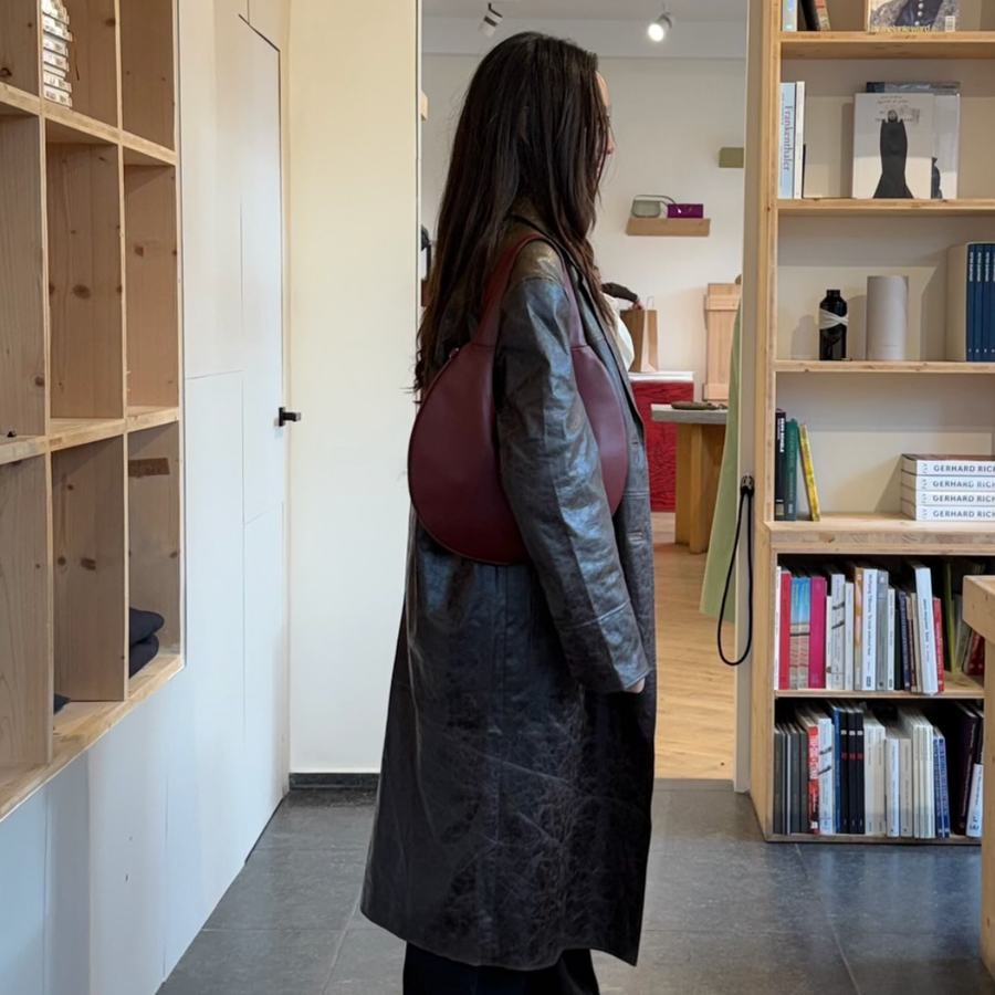 Agnes Moon Bag | Burgundy Red styled by Santos