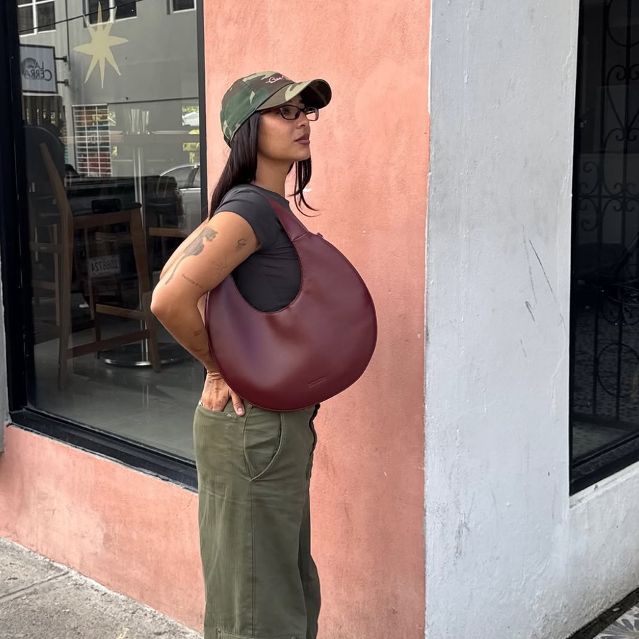 Agnes Moon Bag | Burgundy Red styled by Santos