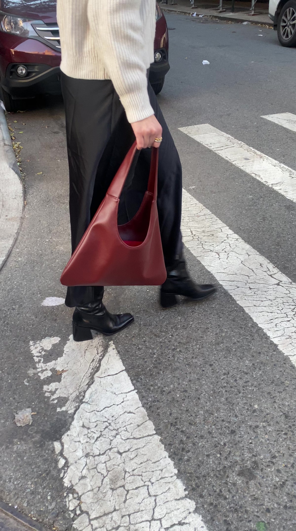 Agave Triangular Tote in Burgundy Red | Cactus Leather Handbag | Santos ...
